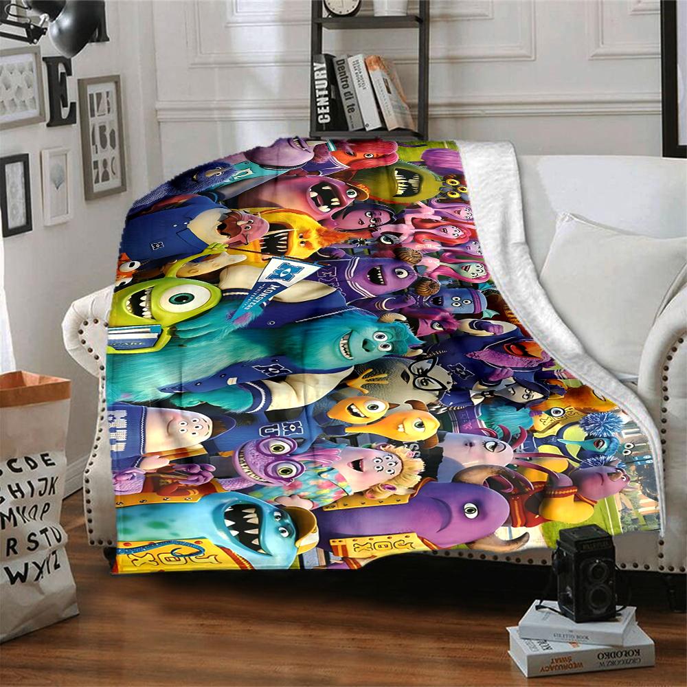 1Pc Monsters Inc Characters Collage Flannel Blanket, Soft And Comfortable, Casual Warm, Camping Travel, Christmas, Halloween Xmas Gift S1668