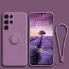 Per Samsung S24 Ultra Custodia per telefono con supporto ad anello in silicone liquido Per Galaxy S23 Plus S22 S21 FE Custodia con protezione per obiettivo della fotocamera Laccetto