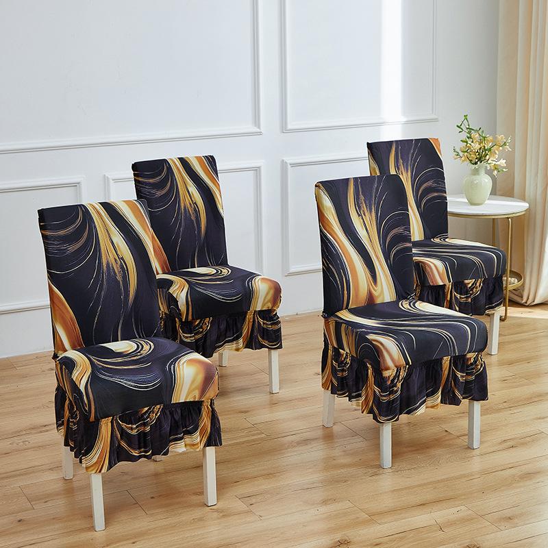 Four Seasons Printed Chair Cover One-piece Dining Chair Cover One-piece Dust Cover All-inclusive Elastic Skirt Household Chair Cover
