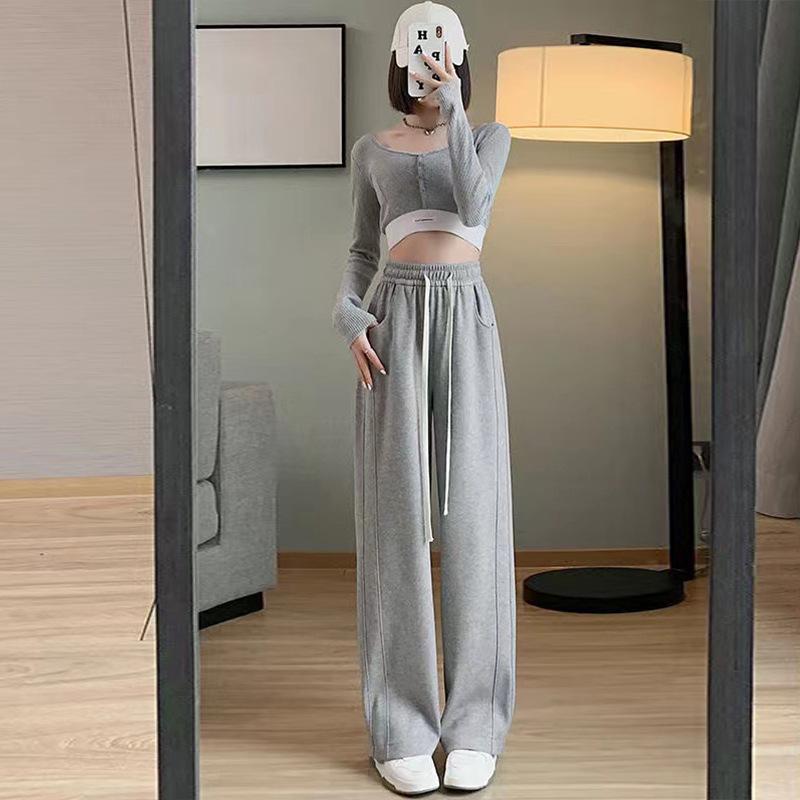 Women's Autumn 2023 Off-White High Waist Drape Loose Fit Wide Leg Sweatpants