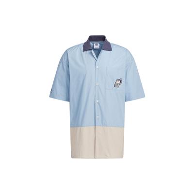 Chemise à Manches Courtes Ample Patchwork Imprimé Logo Trèfle Originals Homme Tops Bleu Clair IS0635