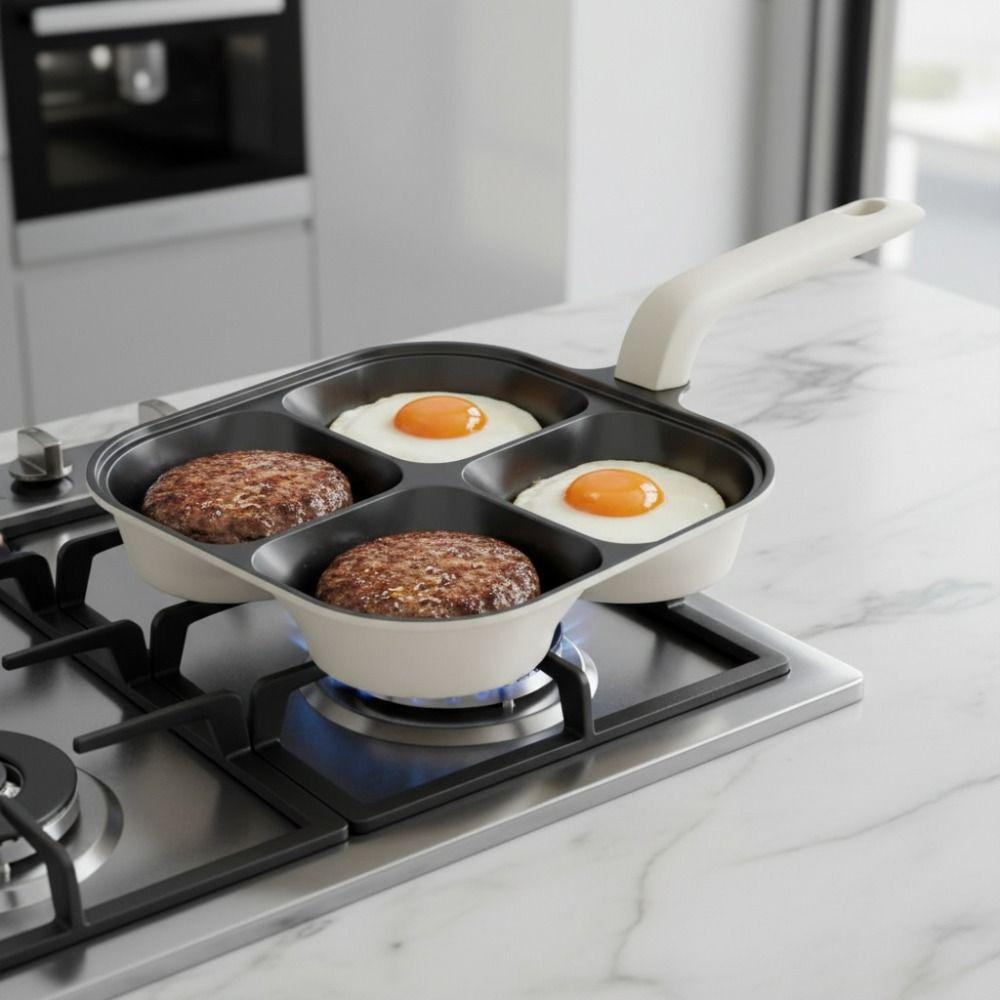 Ergonomic Handle Titanium Omelette Pan 3/4 Grid Pancake Pan Universal Breakfast Frying Pan  Burger