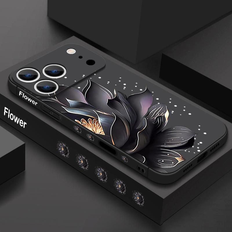 

Чохол з принтом чорної троянди та лотоса для iPhone 17 Pro Чохол для iPhone 17 16 15 14 13 17 Pro Max 16e 15 16 Plus Протиударний ТПУ Силіконовий Шнурок Чохол для телефону iPhone 15 Pro чорний