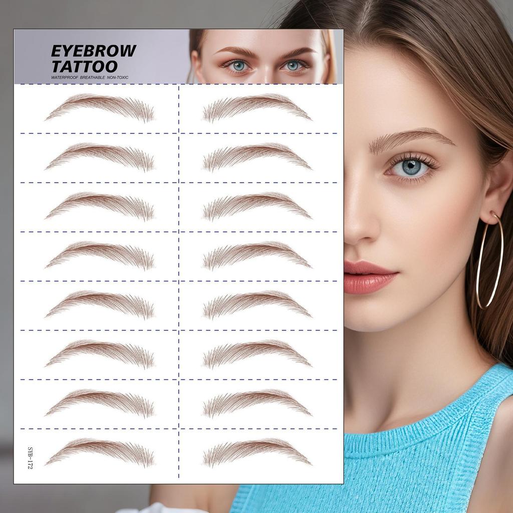 In Stock: 6D Waterproof Eyebrow Tattoo Stickers - Black/Brown Microblading Simulation