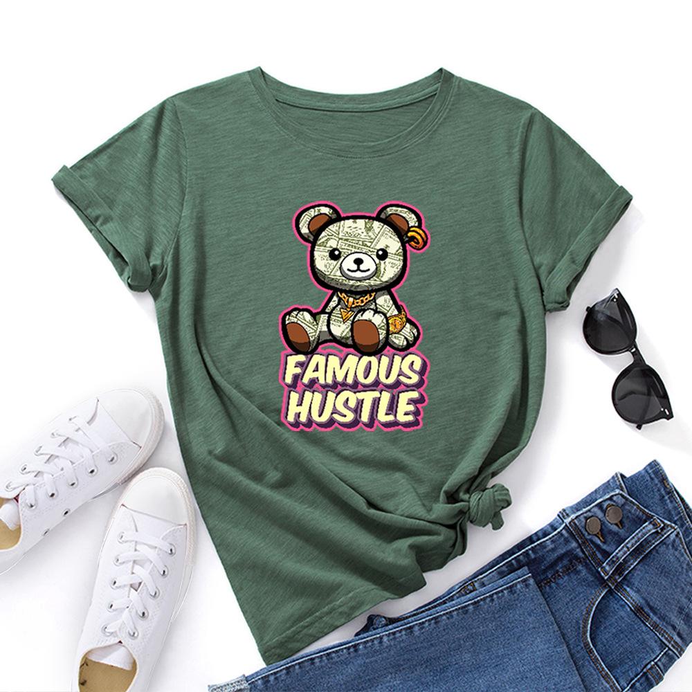 Famous Hustle Cotton T-Shirt Short Sleeve Round Neck Women 2d Print Tops