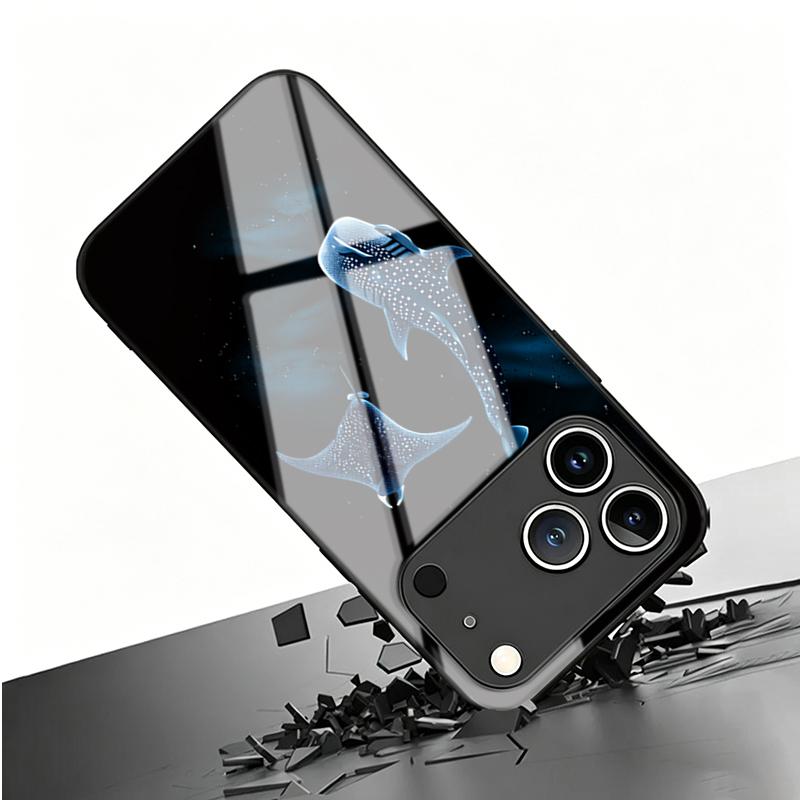 Deep Sea Starry Sky Whale Glass Phone Case for iPhone 17 Pro Max 16 15 14 Plus 13 12 11 16E 17 Air X XS XR XS MAX 7 8 SE2 Cover