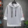 Trendy Hong Kong-Style Hooded Two-Piece Sweatshirt: Youth Loose-Fit 3/4 Sleeve Summer Top