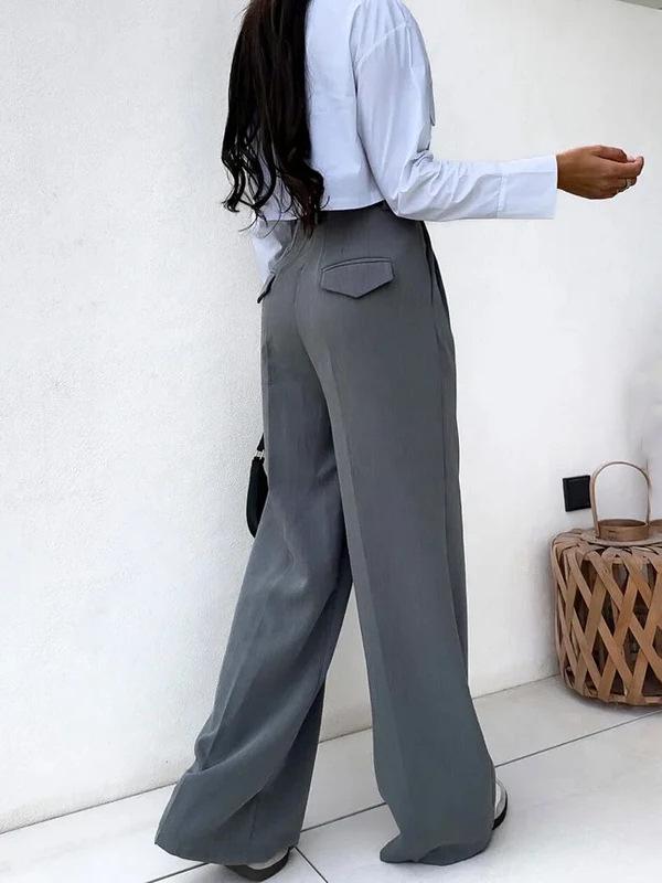 Autumn 2024 European & American Slimming Short Shirt with High-Waisted Wide-Leg Pants Two-Piece Set