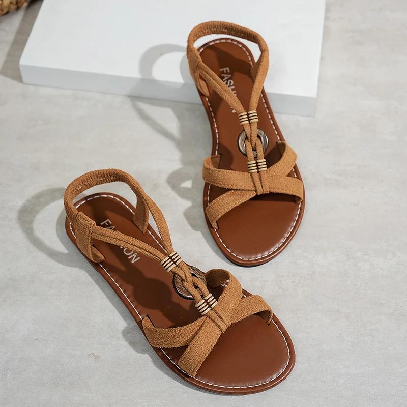 Fashion Roman Style Flat Sandals for Women Summer 2025 Comfort Non Slip Beach Shoes Woman Plus Size Lightweight Casual Sandalias Mujer
