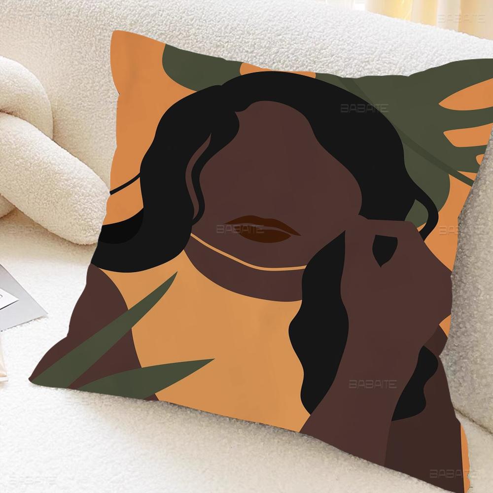 Art African Women Leaf Office Cushion Pillowcase Car Cushion Cover45X45CM Lumbar Pillowcase Sofa Pillowcover