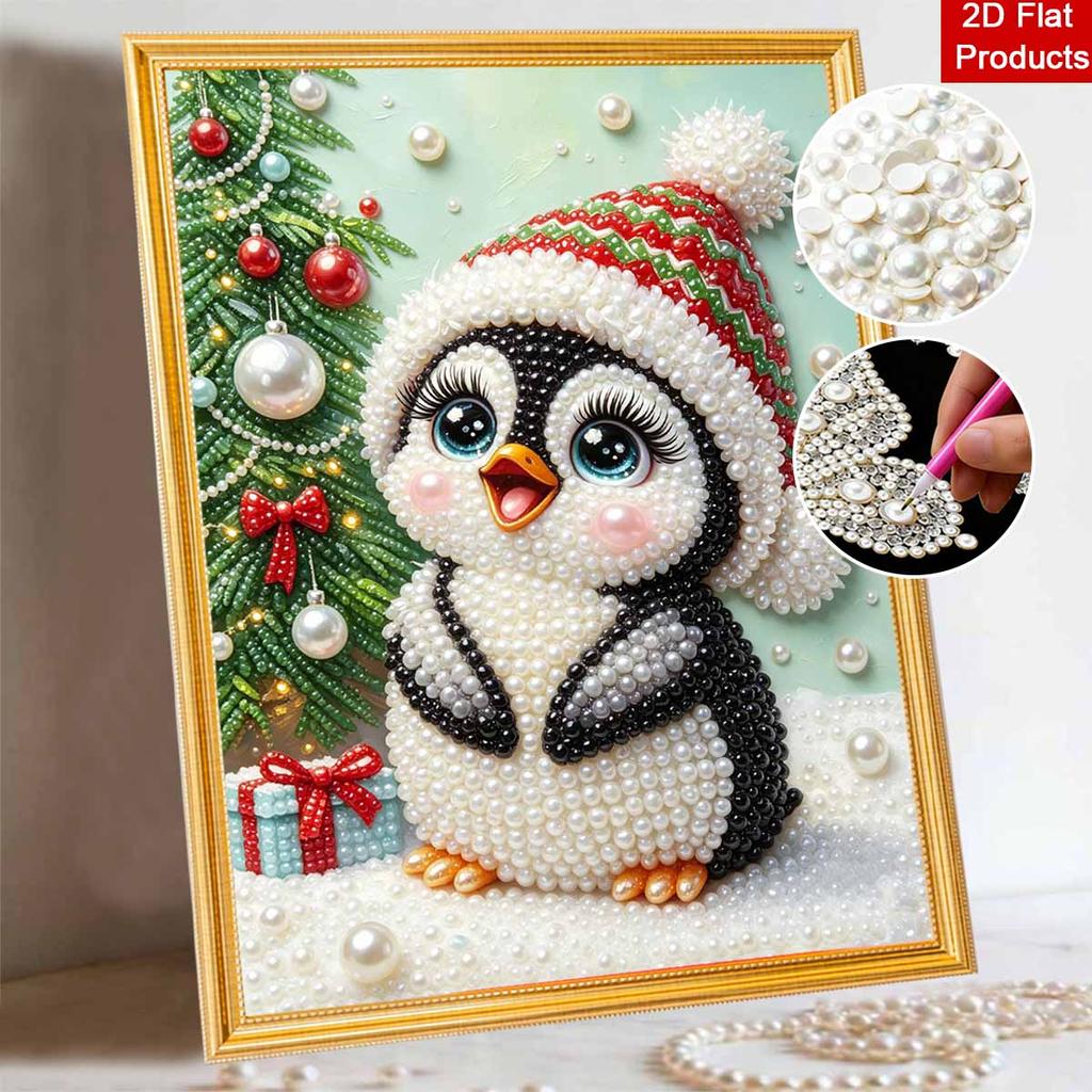 Frameless Pearl Painting Kit Cute Penguin Aesthetic Wall Art DIY Sparkling Bead Canvas Room Decor Creative Craft