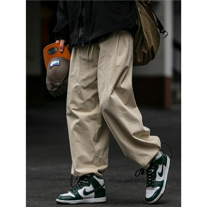 Spring and summer thin retro basic overalls men's and women's loose casual straight-leg pants solid color tied casual pants