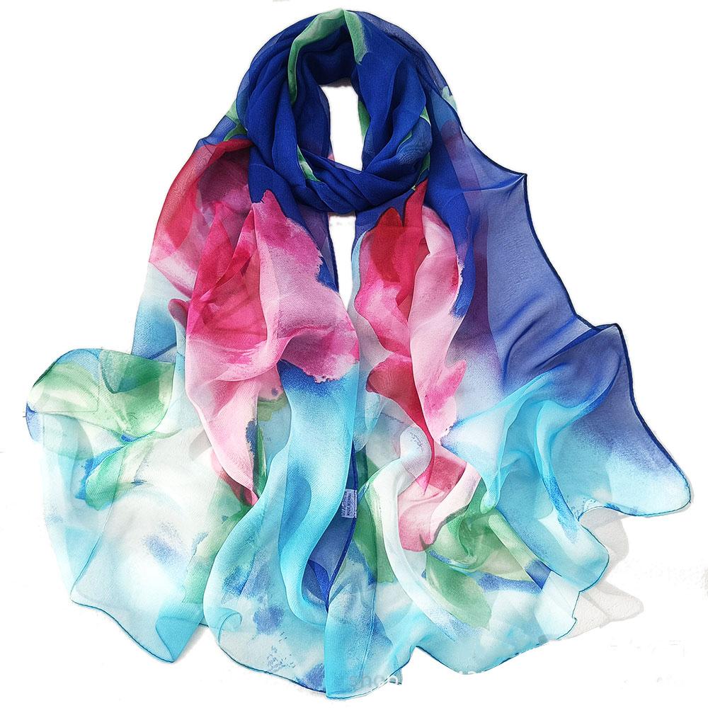 160*50Cm Long Wraps Beach Sunscreen Scarves Silky Georgette Thin Soft Chiffon Rose Flower Scarf Shawls Hijab Head Wrap For Women