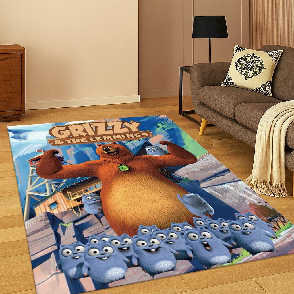 3D Grizzy and The Lemmings Cartoon Carpet Rug for Bedroom Living Room Sofa Home Decor,kids Game Area Rug Non-slip Floor Mat Gift