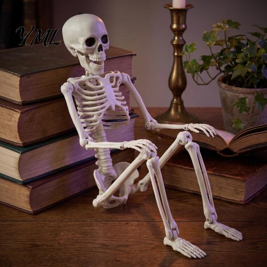 Mini Skeleton Props for Halloween Realistic Figure, 40cm Posable Joints Hanging Skull Decoration, Flexible Jointed Figures Plastic Bones Haunted
