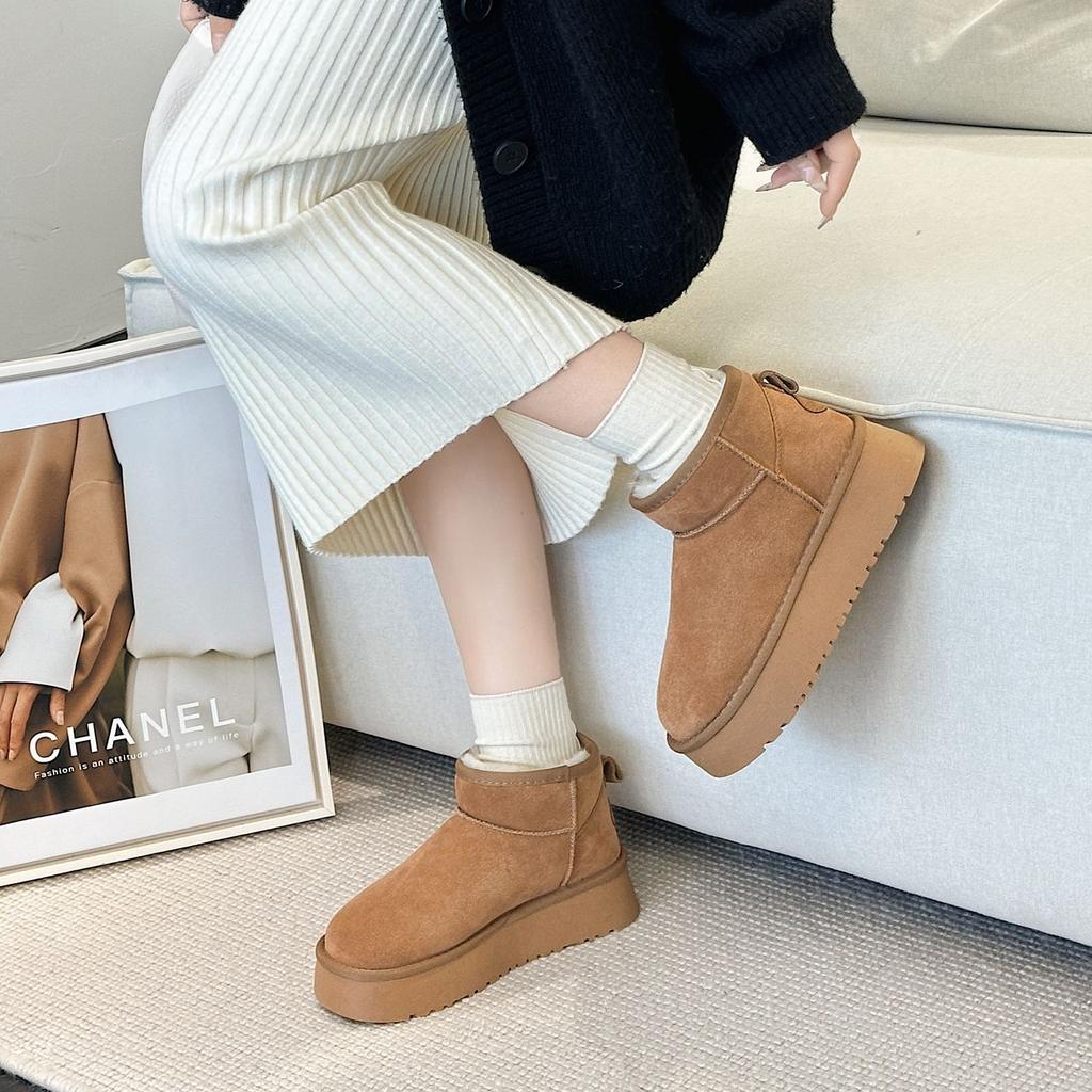 Snow boots women's winter new lazy mini short boots casual thick-soled thickened cotton shoes women