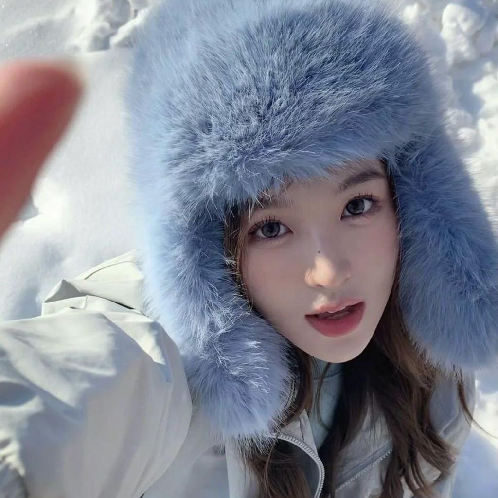 Blauer Nerzimitat Lei Feng Hut Damen Winter Plüsch Ski Kalt Warm Ohrenschutz Hut Fleece Verdickter Hut