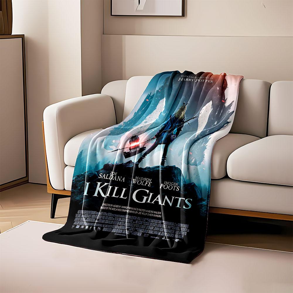 

A young girl confronts a towering giant with a glowing weapon in hand. for all seasons blanket lunch break throw gift 80cm x 120cm