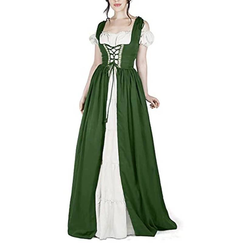 Medieval Themed Costume Dress With Linen Blend Fabric And Flared Skirt For Cosplayers And Enthusiasts