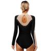 Womens Gymnastics Performance Leotard Sparkle Rhinestones Sheer Mesh Long Sleeve Figure Skating Bodysuit
