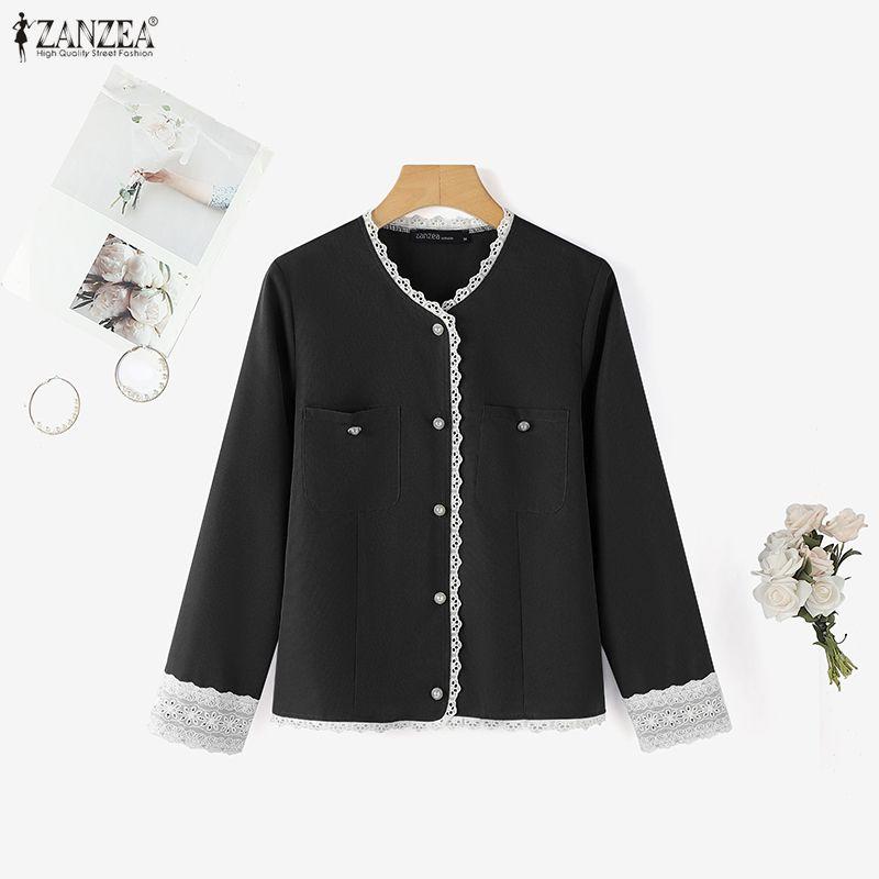 ZANZEA Lässige Bluse mit Rundhalsausschnitt und langen Ärmeln für Damen