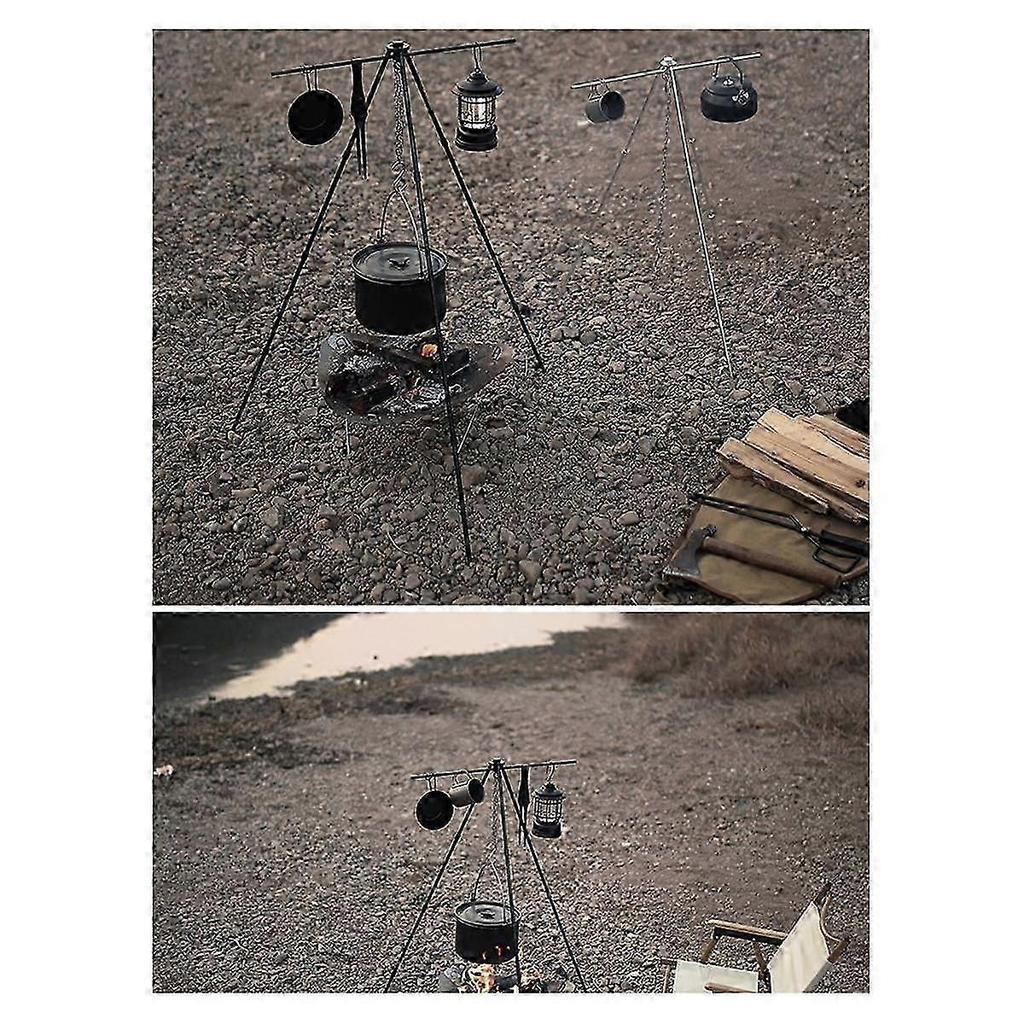 Black Outdoor Aluminum Alloy Tripod Hanger Storage Rack Portable Crossbar Set Retractable Hanging P