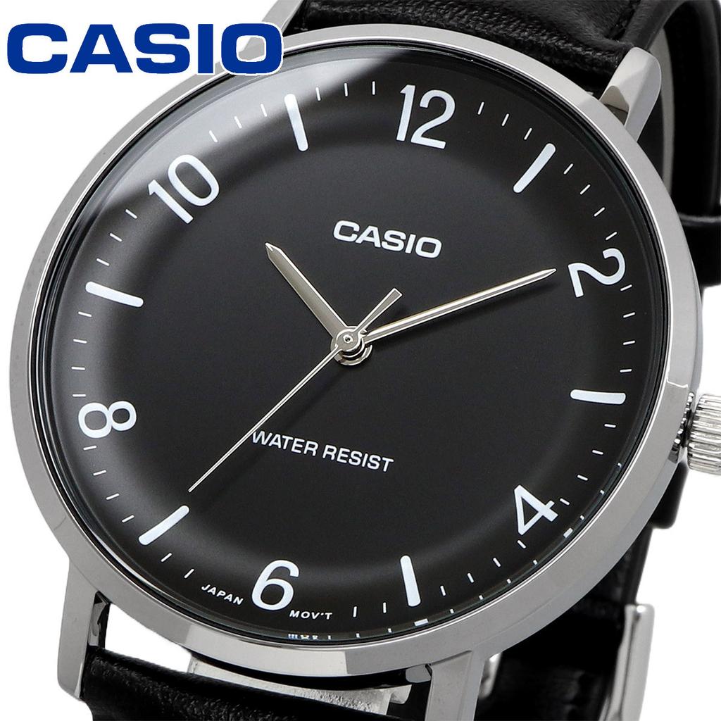 CASIO Cheap Black x Black Leather Watch, Watch, Quartz, Men's, Band, MTP-VT03L-1B