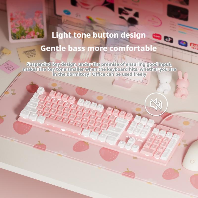 EWEADN GX320Z Rosa Leise Büro-Tastatur, USB-kabelgebundenes leises Tippen für Windows PC/Laptop, Büro & Gaming, Ergonomisch, Komfortabel