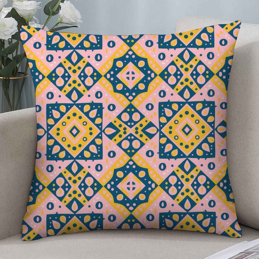 Fashion Square Pattern Pillow Case Short Plush Double-Sided Print Square Throw Pillow Covers Sofa Home Cushion Decor