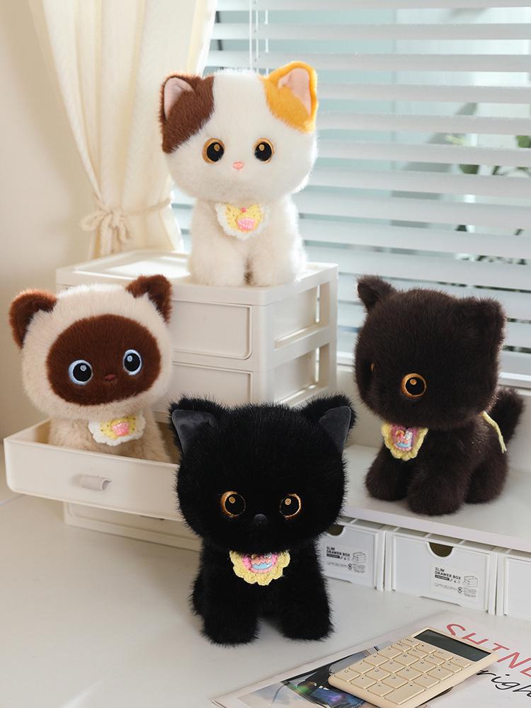 Soft Plush Calico Siamese & Black Cat Dolls - Cute Desktop Companions & Perfect Birthday Gifts for Girls