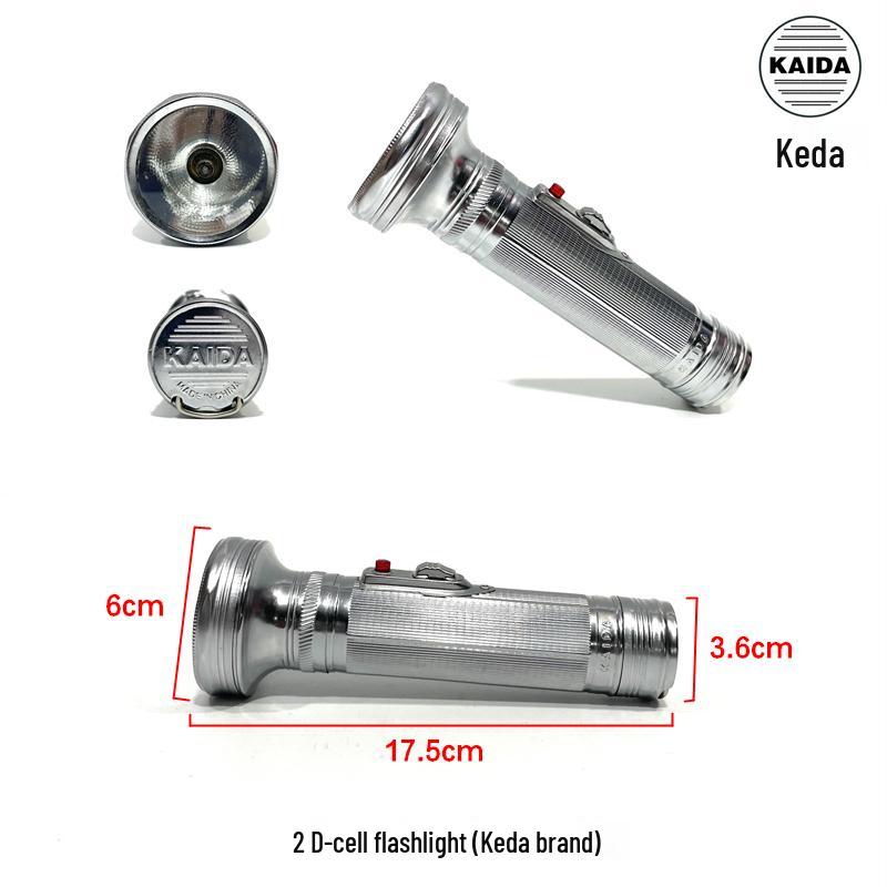 Nostalgic Tinplate Tiger Head Flashlight, Old-Fashioned 2-Cell/3-Cell, Small Household Warm Light, King Gold.