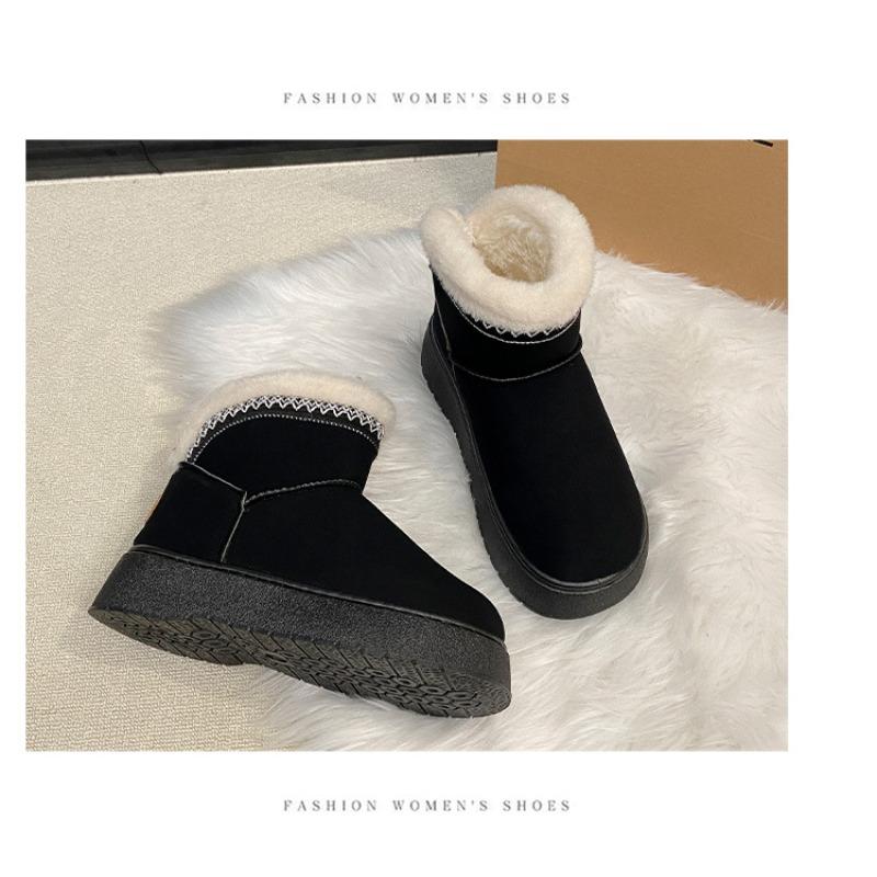 Autumn and Winter New Wool Thick-soled Short Snow Boots Women's Foreign Trade Large Size Round Head Foot Thickened Cotton Shoes