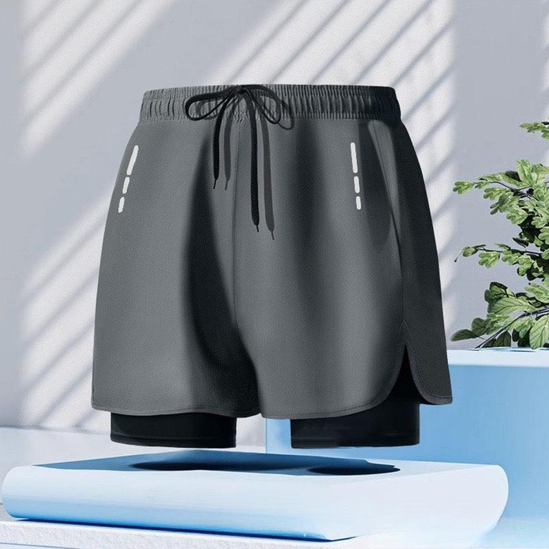 Men’s Double Layer Athletic Shorts Quick Dry Swim Trunks with Inner Liner Drawstring Breathable Sports Beach Running Pants