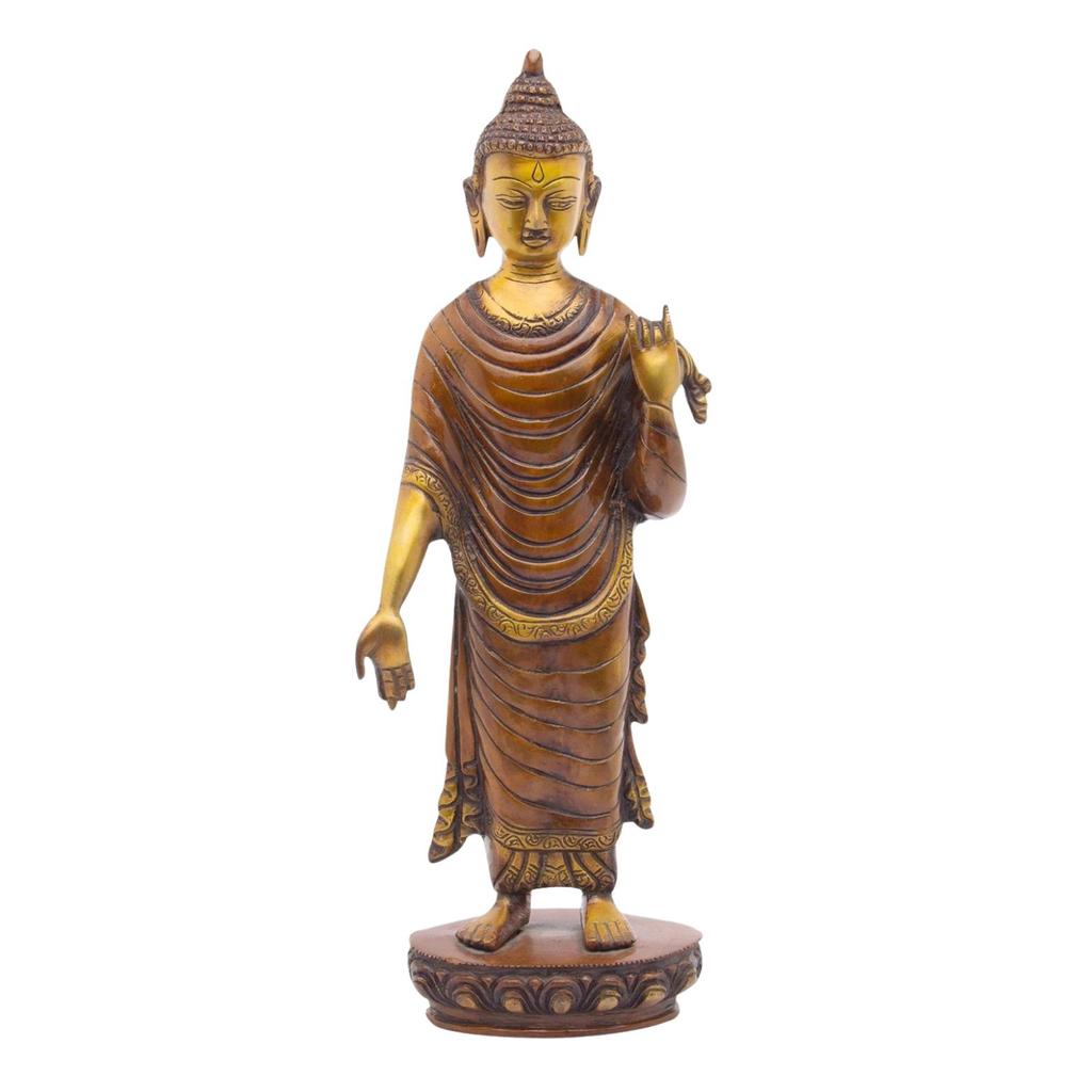 Pure Brass Large Size Standing Posture Buddha Idol, Home Decoration - 15 Inch