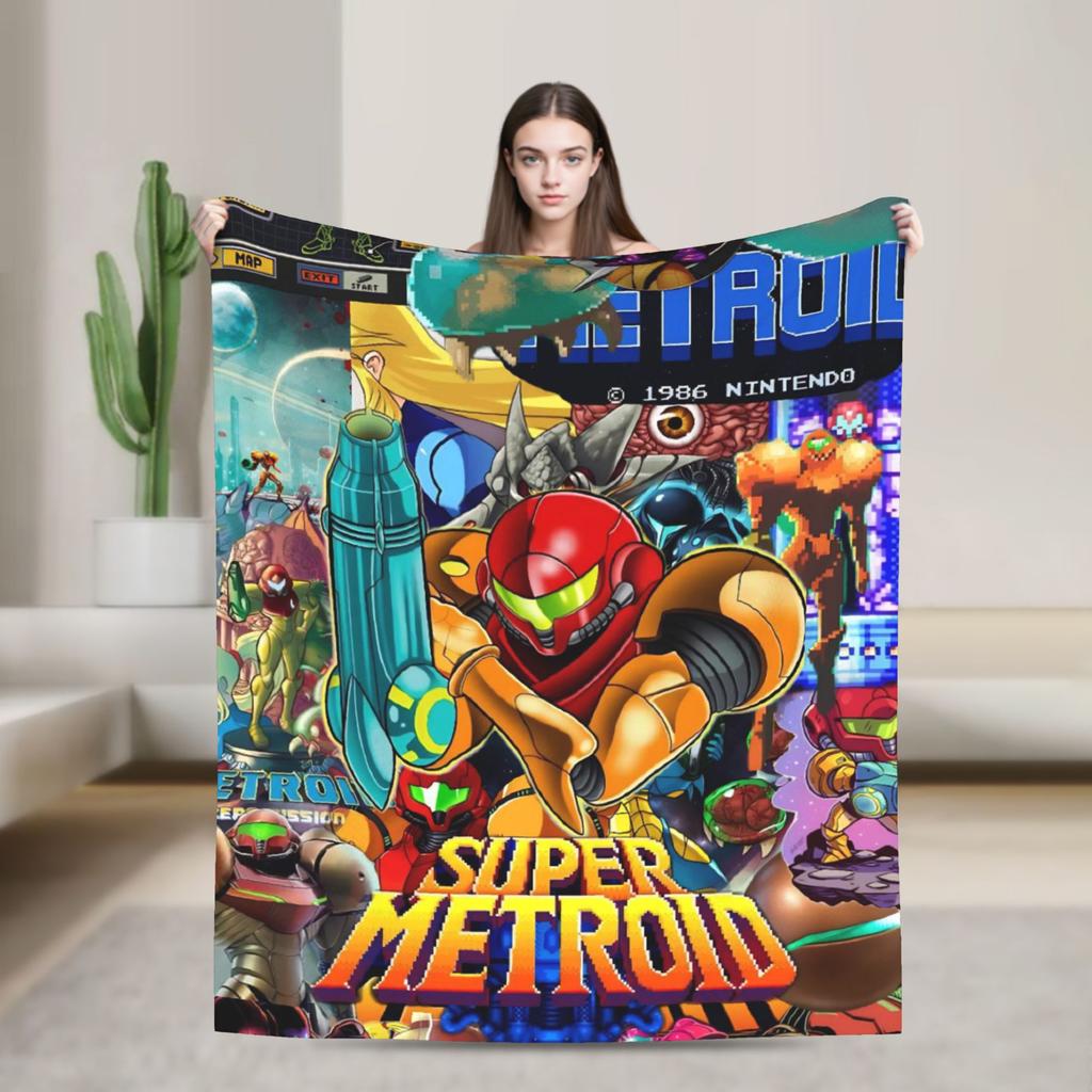 Soft Blankets Decorative Metroids Hero Game  Throw Blanket  Flannel Bedspread For Couch Chair Aesthetic Sofa Bed Cover