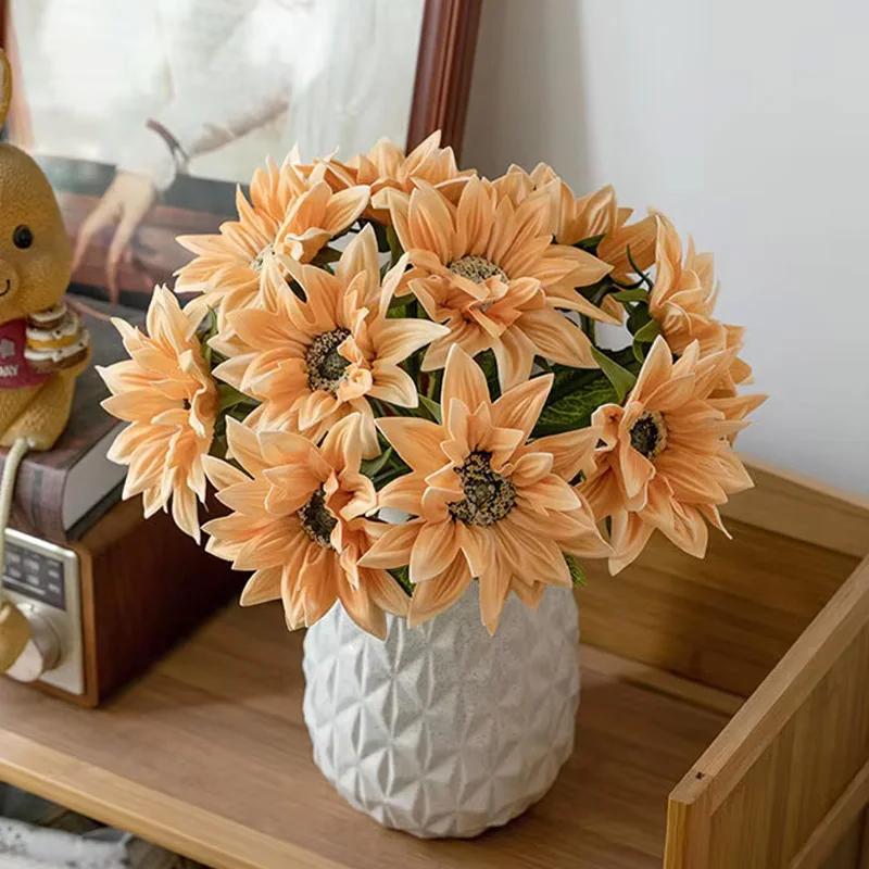 5Pcs/bunch Artifcial Flowers PU Sunflower Bouquet Wedding Decor Fake Flowers Sunflower Home Decoration Accessories Party Floral
