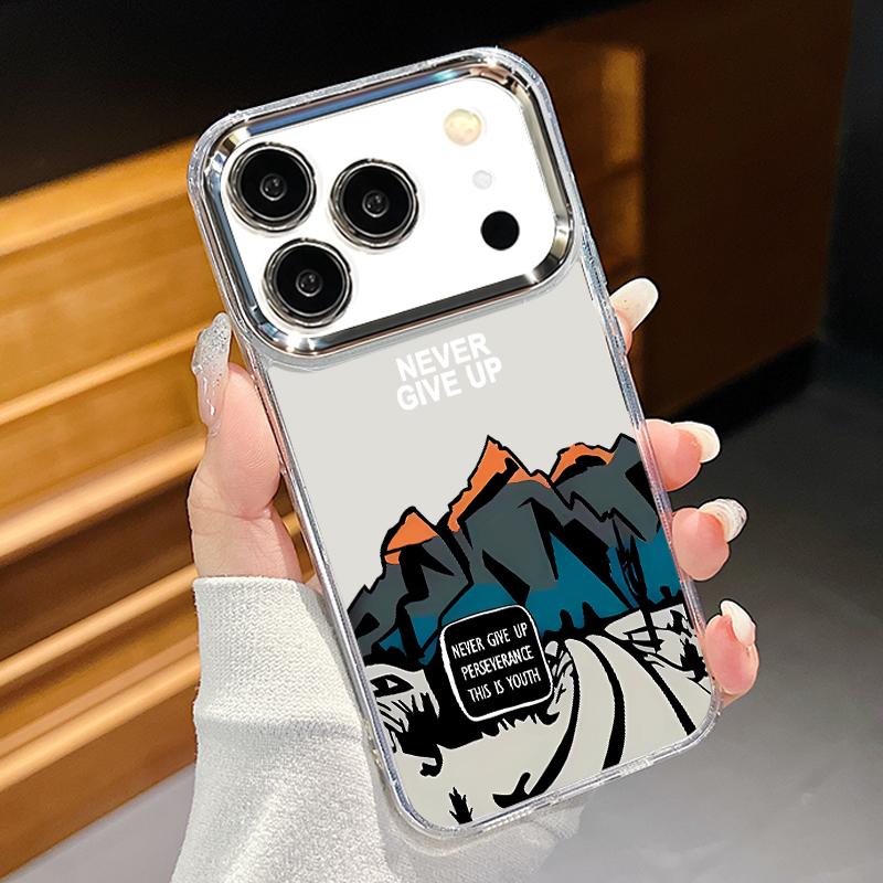 Snow Mountain Scenery Phone Case For iPhone 17 Pro Max Plating Lens Frame Clear Soft Cover For iPhone 16 15 14 13 Pro Max 11 16E 17E