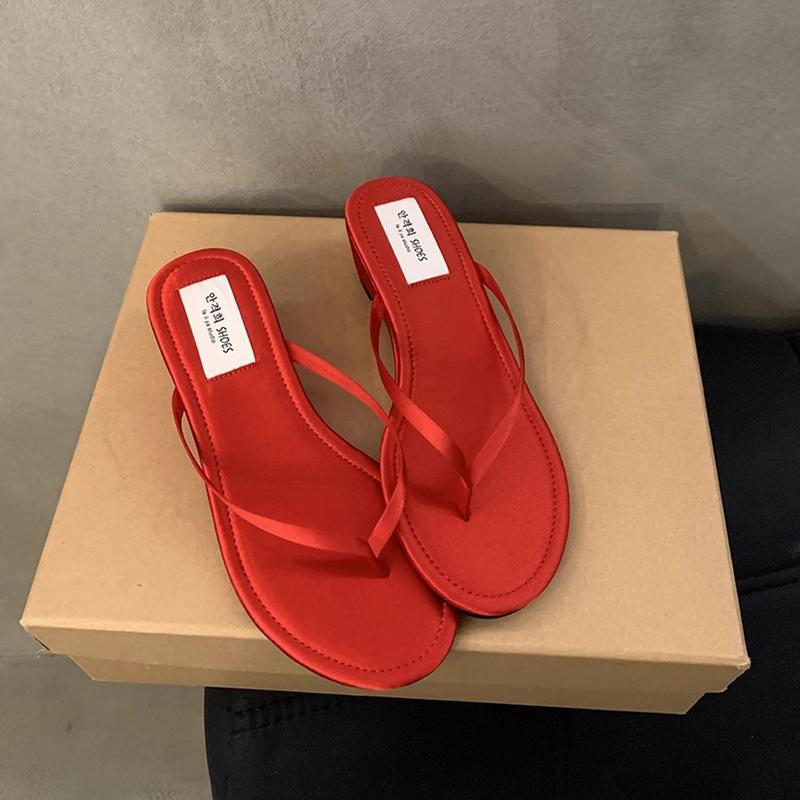 Fashion SUOJIALUN 2025 Summer New Women Slipper Fashion Narrow Band Ladies Slip On Flip On Shoes Low Wedge Heel Outdoor Dress Slides