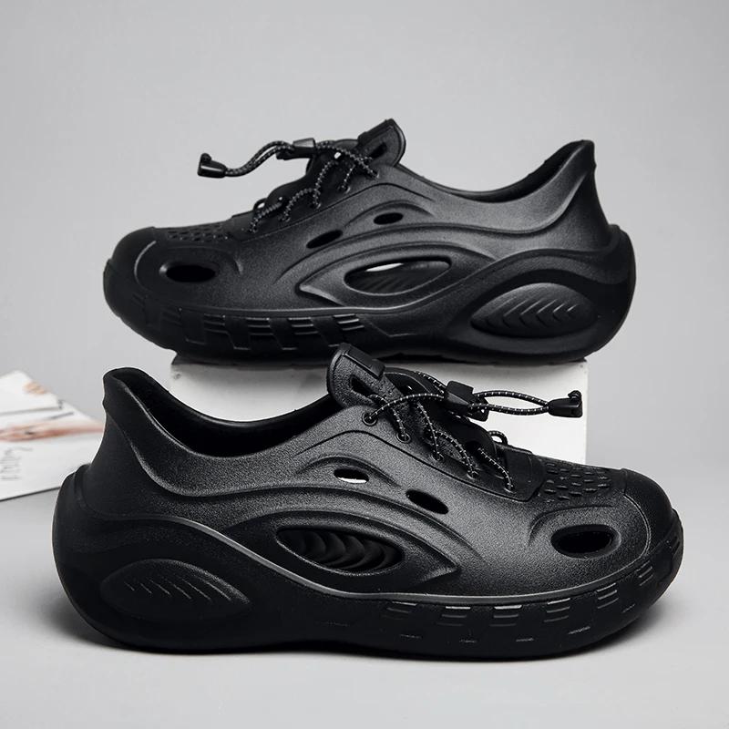 

Тапочки на каблуке летняя обувь нескользящие новые пляжные сандалии мужские на толстой подошве нескользящие шлепающие пара дырчатая обувь 40 чёрный