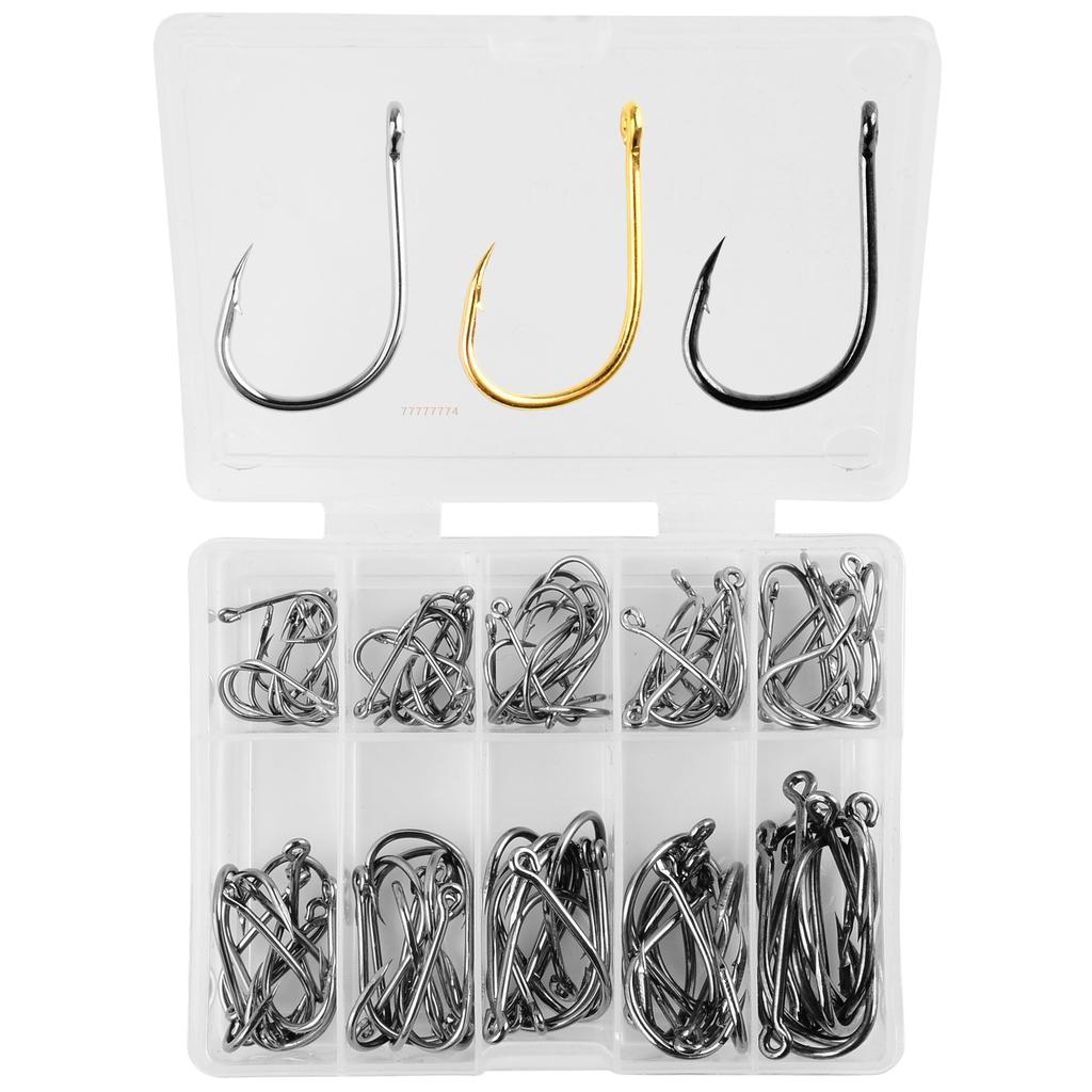 100Pcs Carbon Steel Fishing Hooks Set Single Circle Barbed Carp Hooks Fly Fishing Jip Sea Tackle Accessories