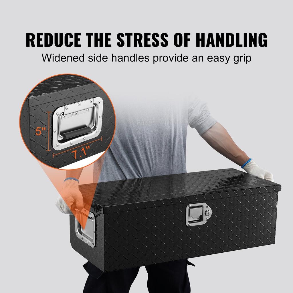Heavy Duty Aluminum Truck Bed Tool Box, Diamond Plate Tool Box with Side Handle and Lock Keys, Storage Tool Box Chest Box Organizer for Pickup, Truck