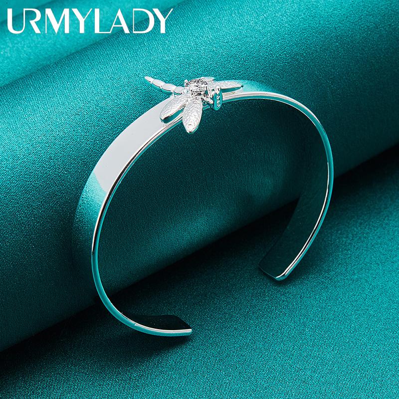 URMYLADY 925 Sterling Silver Dragonfly Zircon Bangles For Women Charm Fashion Jewelry