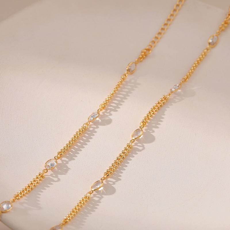 K Gold Plated Beaded Chain Clavicle Necklace Handmade Minimalist Cool Style
