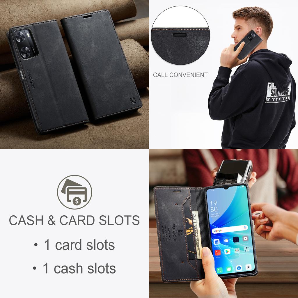 For Oppo A57s 4G/Oppo A57e 4G/Oppo A77 4G/Oppo A77s 4G/Oppo A57 4G Wallet Case AUTSPACE A01 Leather Stand Cover with RFID Blocking Card Holder