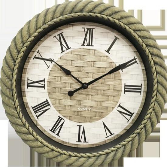 12-inch Imitation Woven Rattan Shell Roman Numeral Clock Face Retro Wall Clock European and American Retro Fashion Wall Clock Quartz Clock