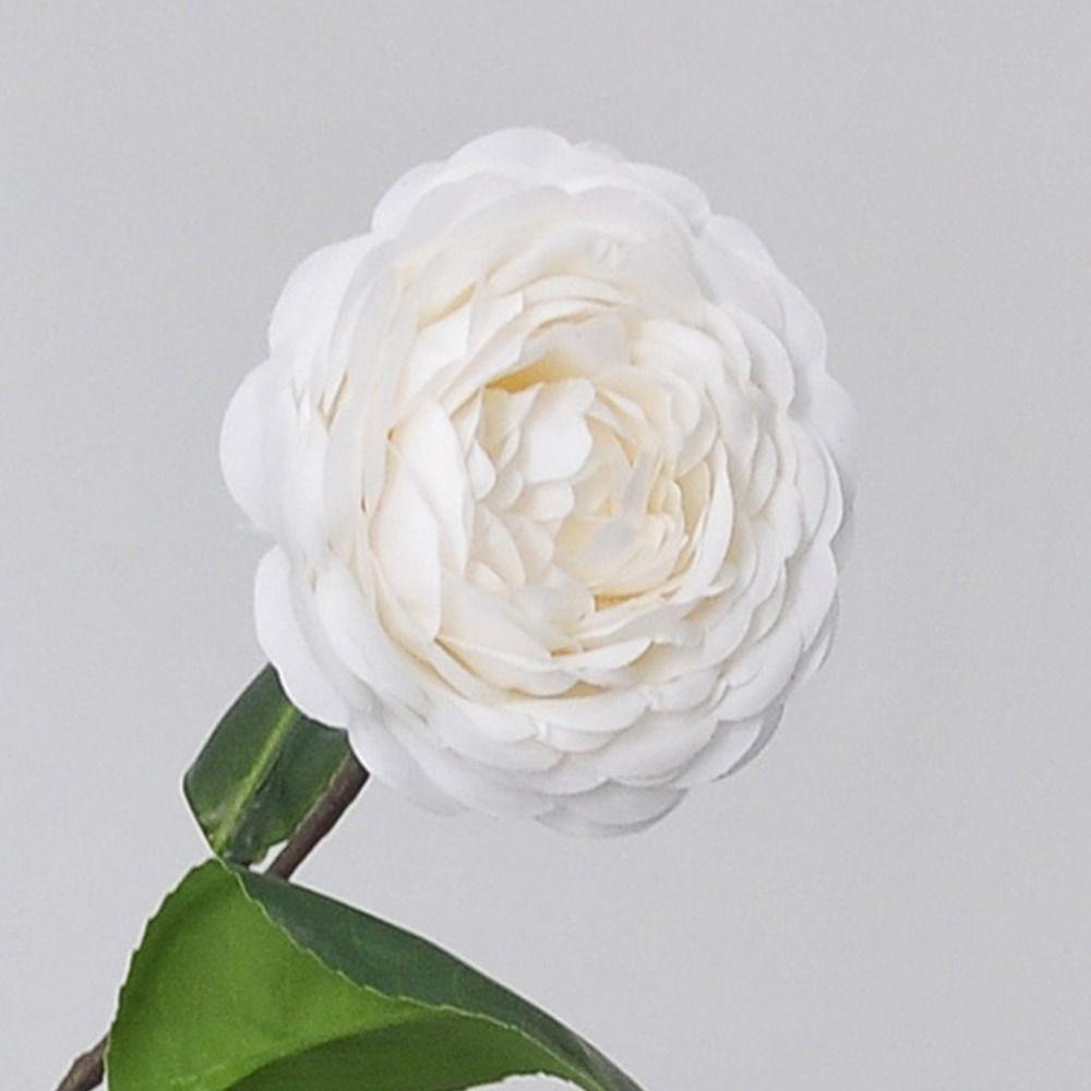 Creative Multicolor Camellia Artificial Flower Green Leavees Photo Props Simulation Flower Silk Petal Floral Arrangement Party