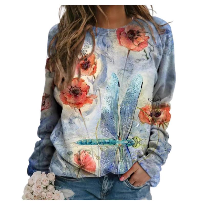 Europeisk herr rundhalsad tröja Vackra blommor Serie 3D-tryckt Casual Mode Topp