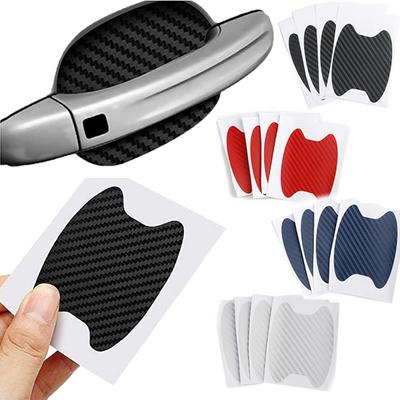 4Pcs Car Door Handle Bowl Scratch Protective Sticker Silver Carbon Fiber Car Door Handle Wrist Protector Exterior Accessories