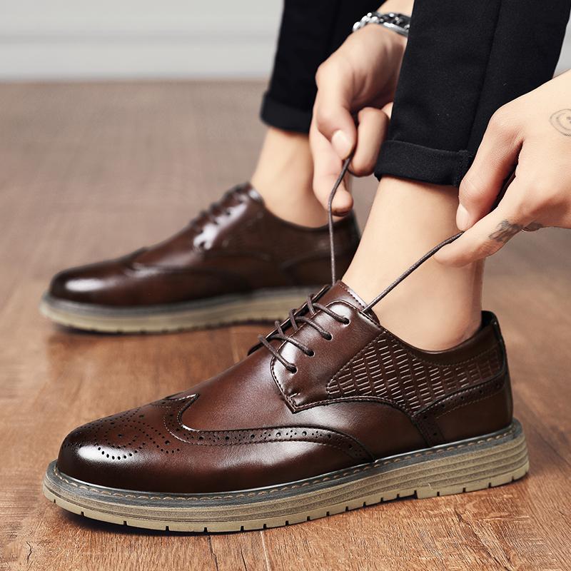 2024 Spring New Leather Casual Shoes for Men British Style Lace-up Oxford Shoes Men Classic Thick Soled Business Dress Men Shoes