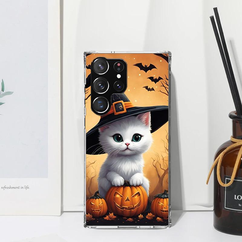 

Black Kitten Halloween Pumpkin Phone Case For Samsung Galaxy S26 S25 Edge S24 FE S23 S22 Ultra S21 Plus S20 + Art Fundas Back Co Samsung S26 Plus